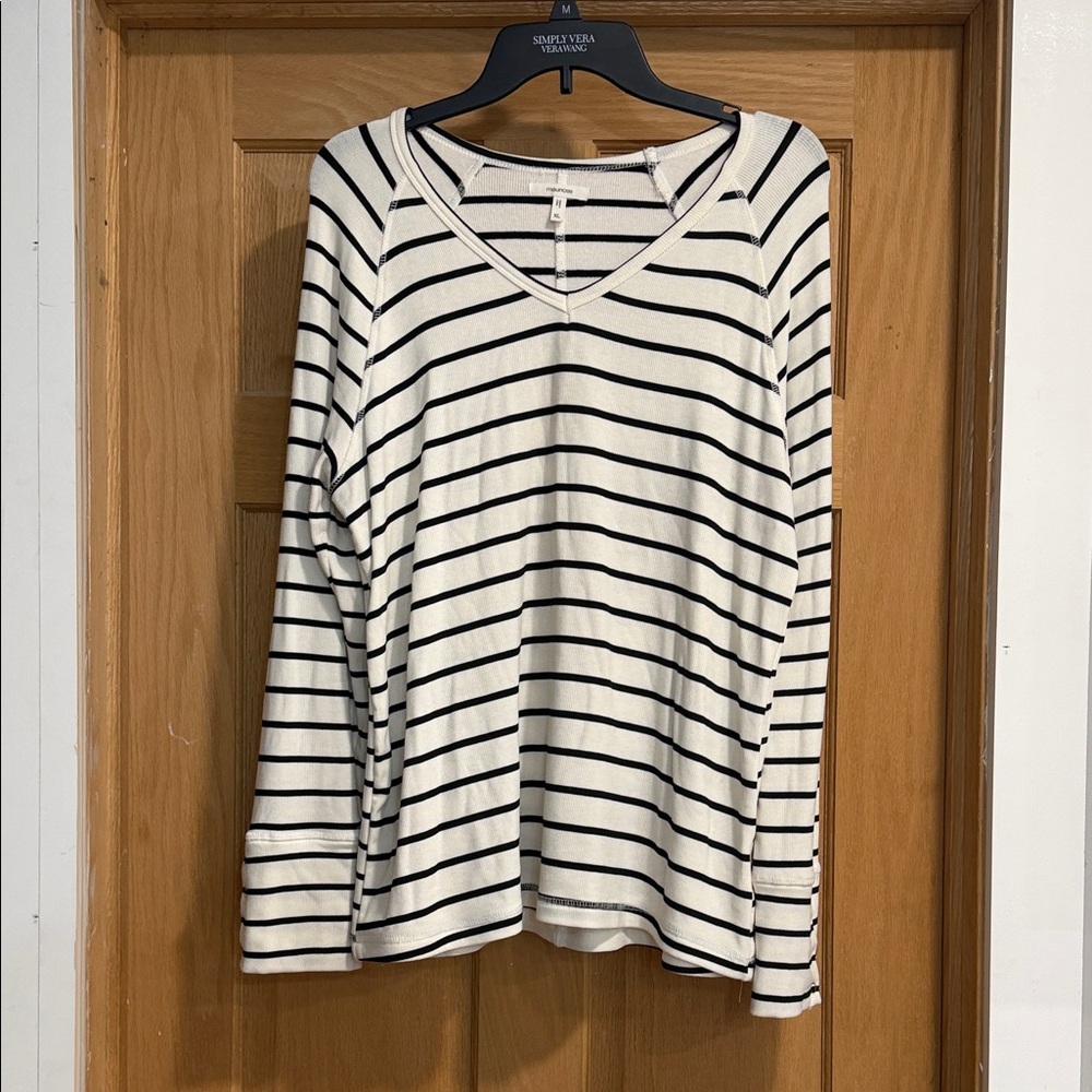 Maurices Cream and Black Striped Long Sleeve Tee